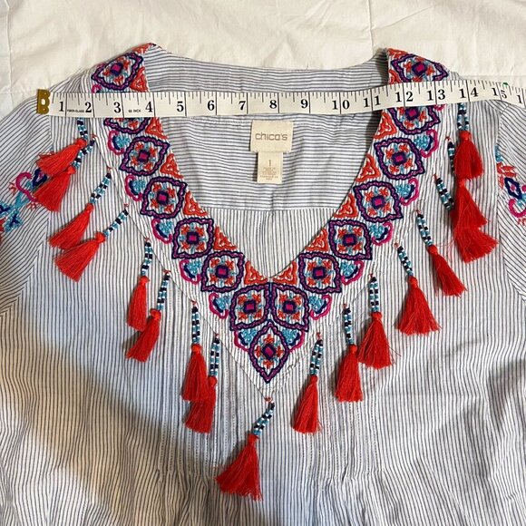 Chico pleasant Embroidered blouse, with tassels size 1 - Picture 6 of 12
